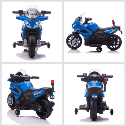 HOMCOM Kids 6V Electric Ride On Motorcycle Police Car Vehicle w/ Lights Horn Realistic Sound Outdoor Play Toy for 18 - 36 months Blue