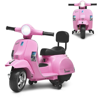 Kids 6V Battery VESPA Compatible Electric Motorbike with Training Wheels-Pink