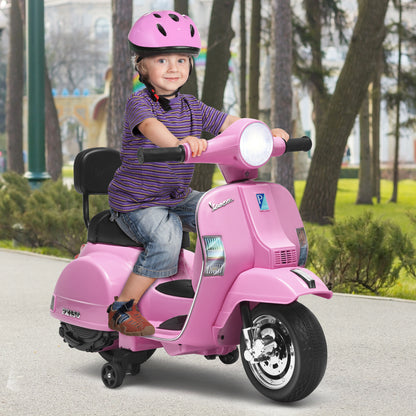 Kids 6V Battery VESPA Compatible Electric Motorbike with Training Wheels-Pink