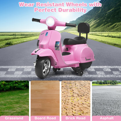 Kids 6V Battery VESPA Compatible Electric Motorbike with Training Wheels-Pink