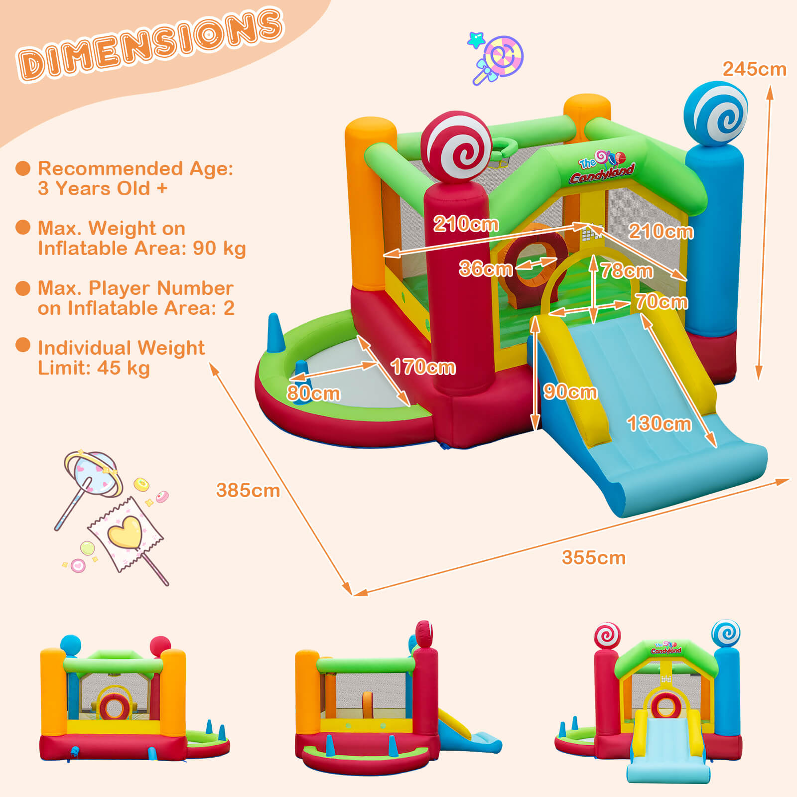 Inflatable Bounce Castle with Slide and 680W Blower