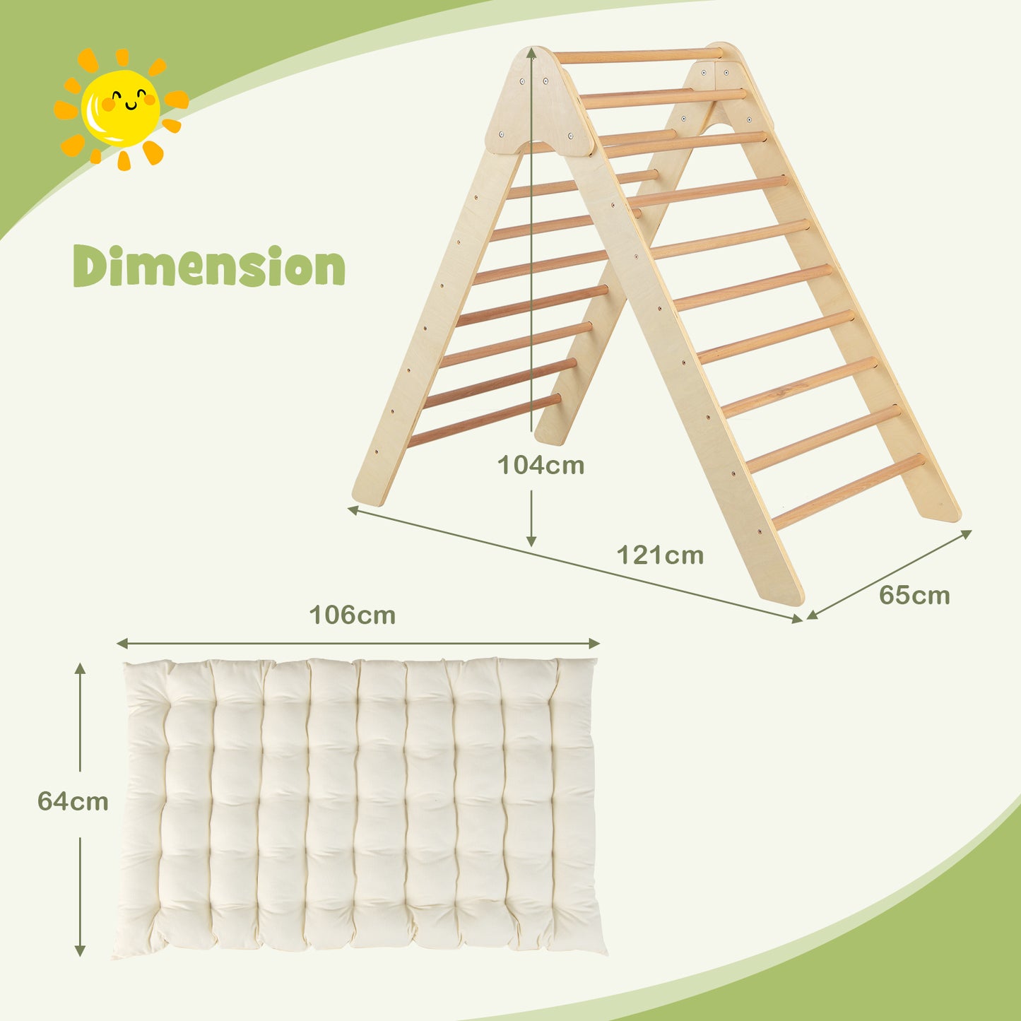 2-In-1 Kids Triangle Climber with Tent Pad-Beige