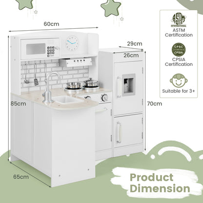 Kid's Wooden Corner Play Kitchen with Ample Accessories-White
