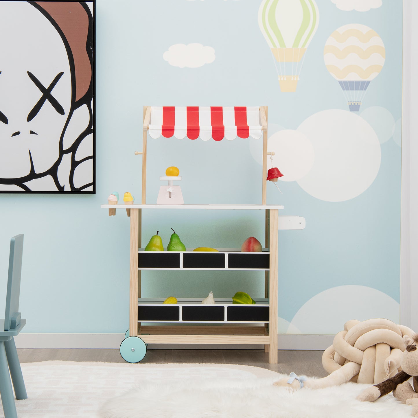 Wooden Pretend Play Kids Grocery Store with Chalkboard-Red