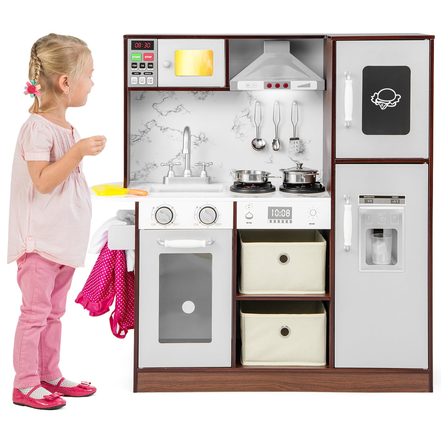Kids Kitchen Playset with Attractive Lights Sounds and Microwave-Coffee
