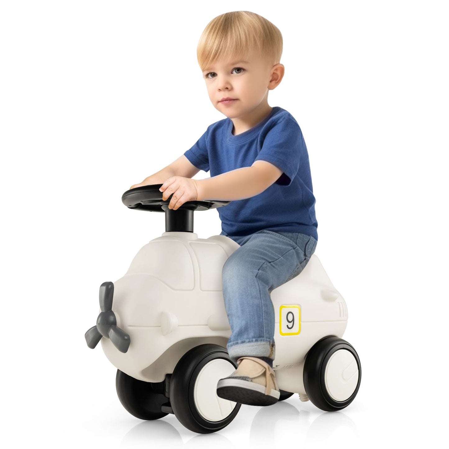 Kids Plane Ride On Toy Car with Cute Propeller and Flexible Steering Wheel