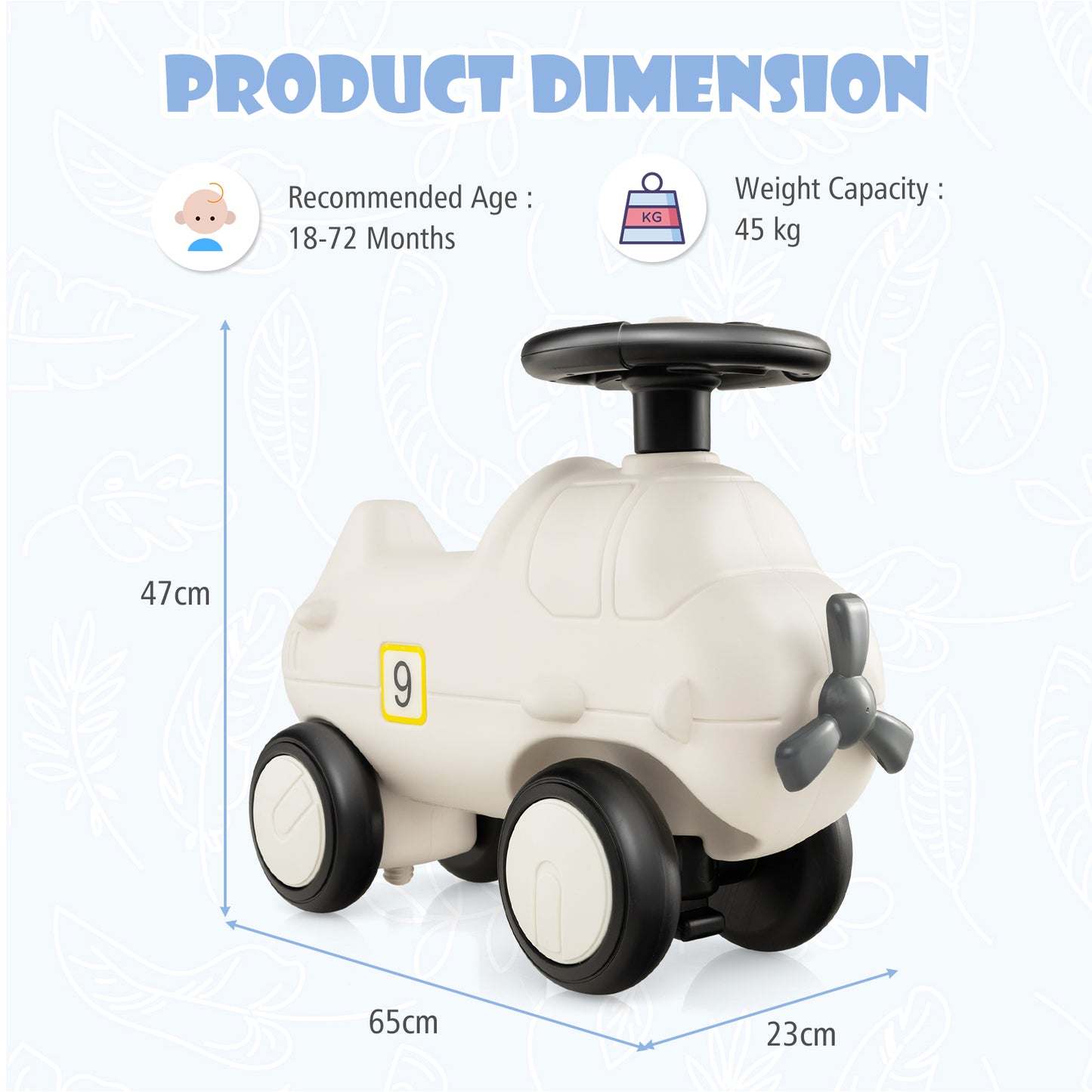 Kids Plane Ride On Toy Car with Cute Propeller and Flexible Steering Wheel