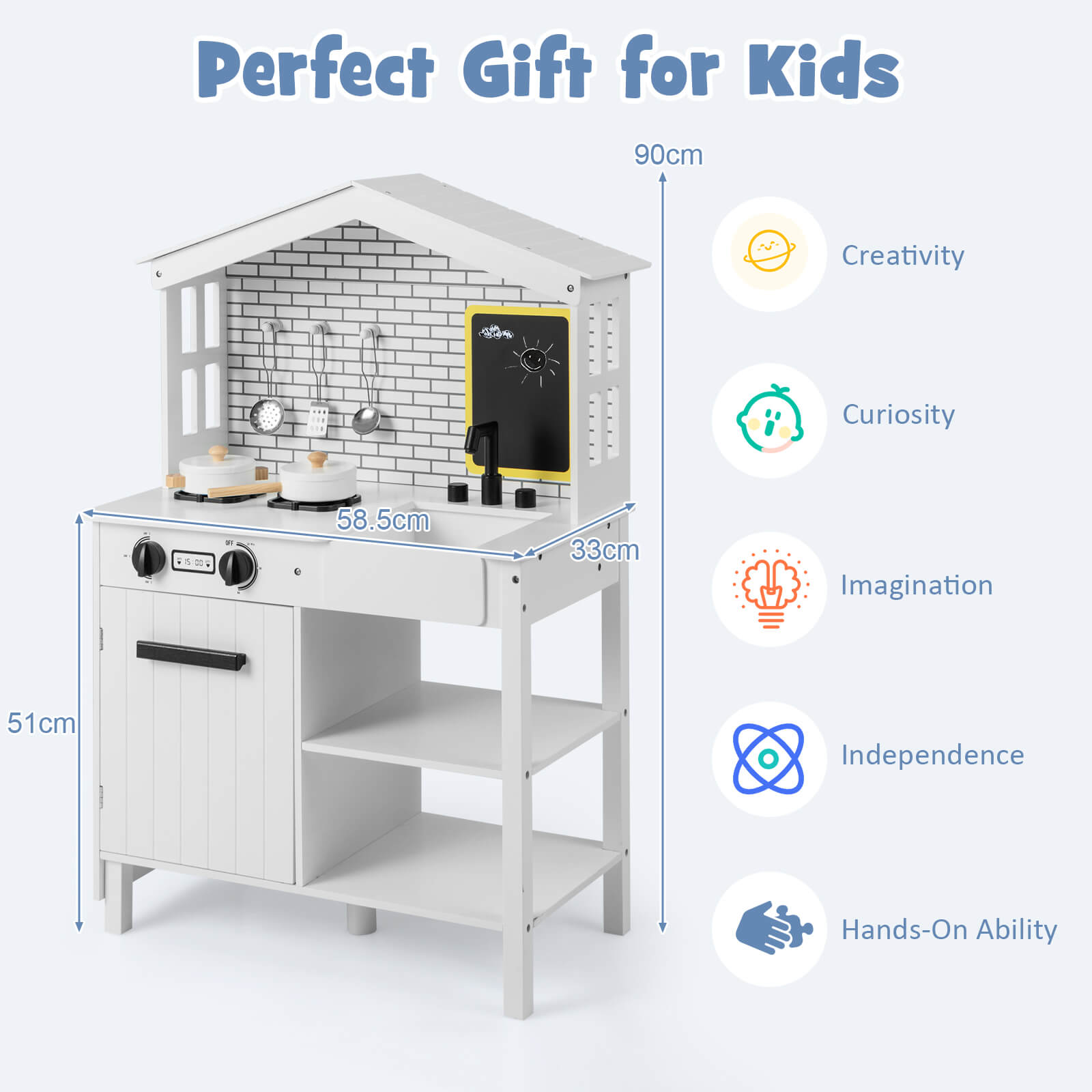 Kids Play Kitchen Pretend Playset with Stoves and Chalkboard-White