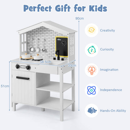 Kids Play Kitchen Pretend Playset with Stoves and Chalkboard-White
