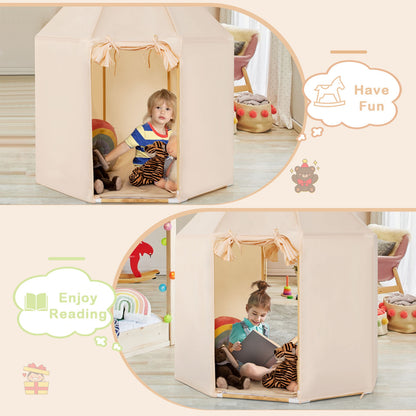 Kids Play Tent with 2 Doors Design and Washable Mat-Beige