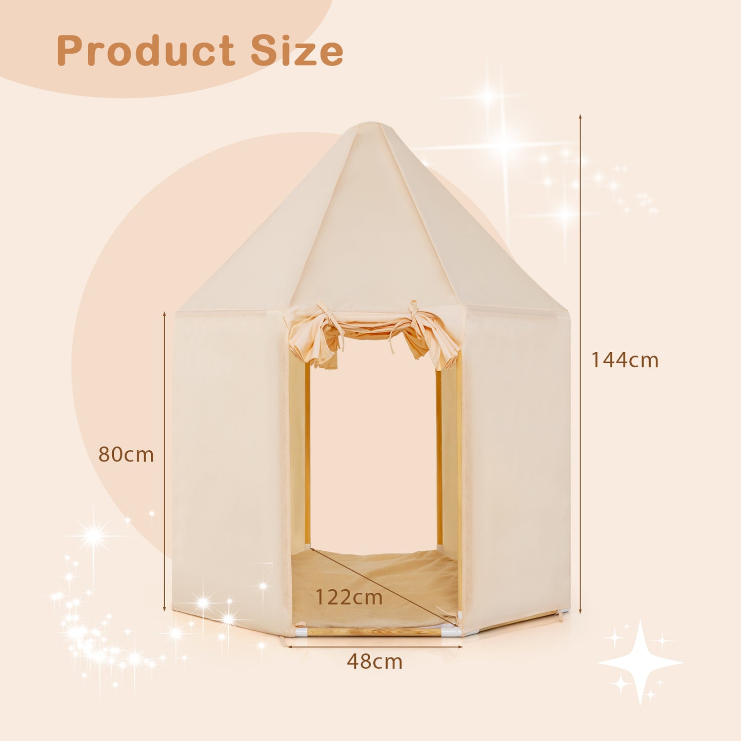 Kids Play Tent with 2 Doors Design and Washable Mat-Beige