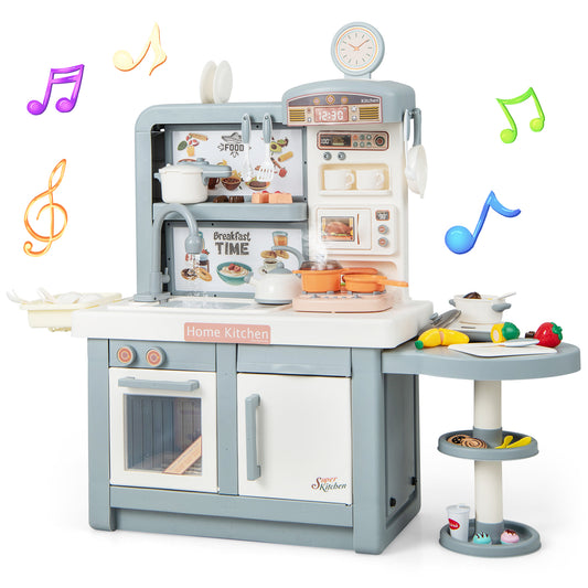 Kids Pretend Kitchen Playset with Light and Sound-Grey