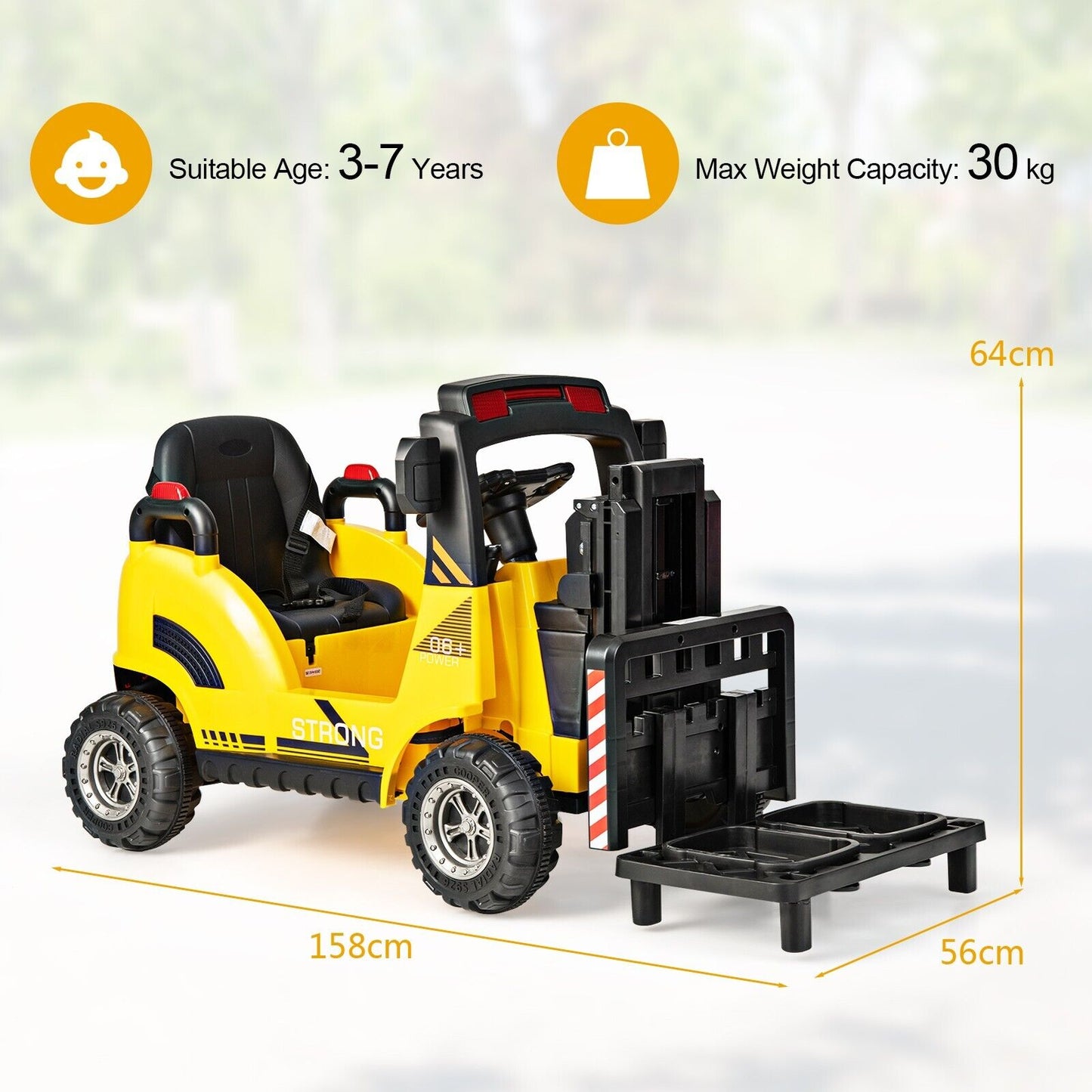 12V Kids Ride-on Forklift with Detachable Lift Pallet-Yellow