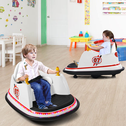 Kids Ride-On Bumper Car with Colorful Flashing Lights and Music-White