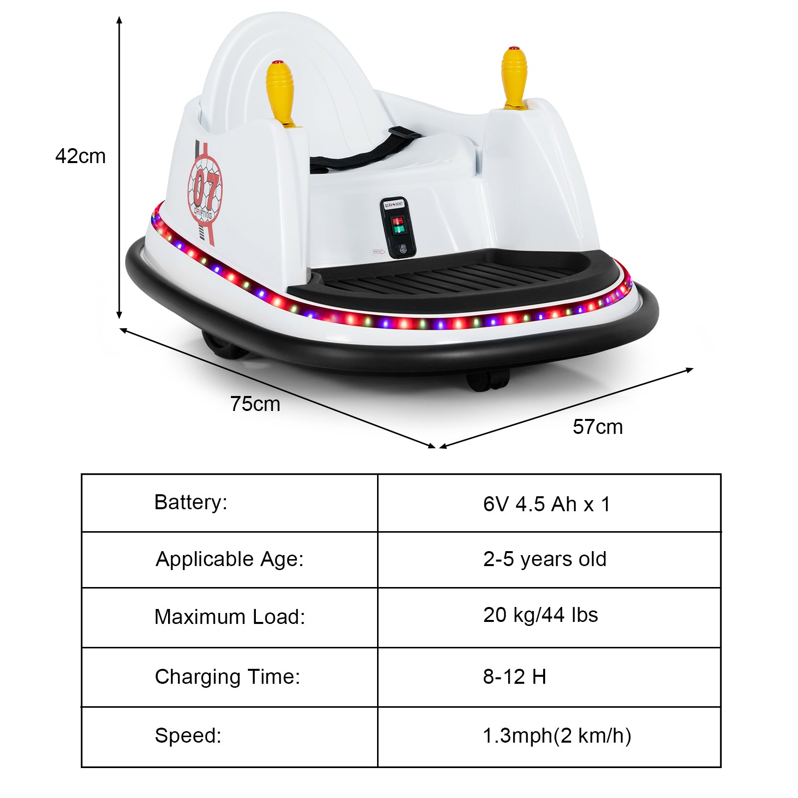 Kids Ride-On Bumper Car with Colorful Flashing Lights and Music-White