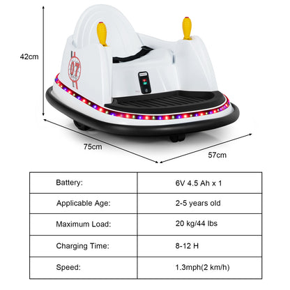 Kids Ride-On Bumper Car with Colorful Flashing Lights and Music-White