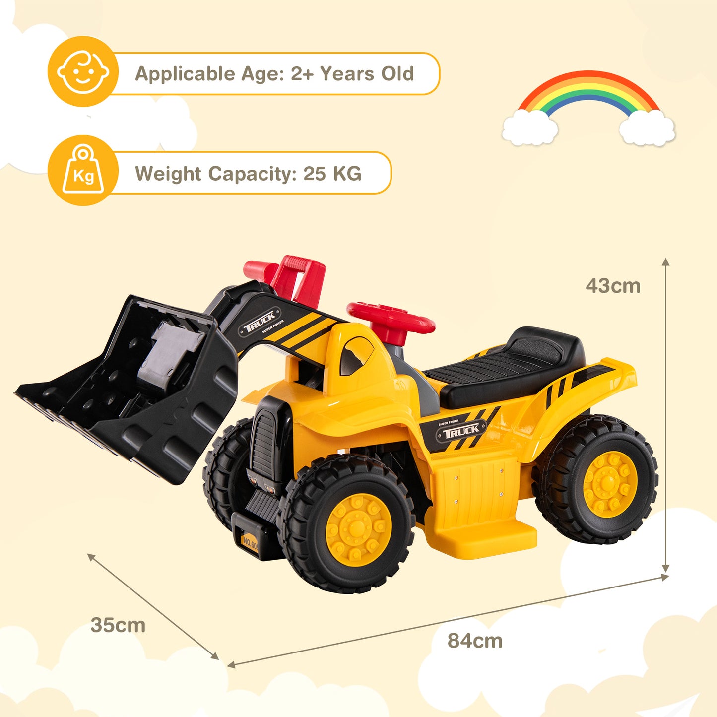Kids Ride On Excavator Toy with Controllable Digging Bucket