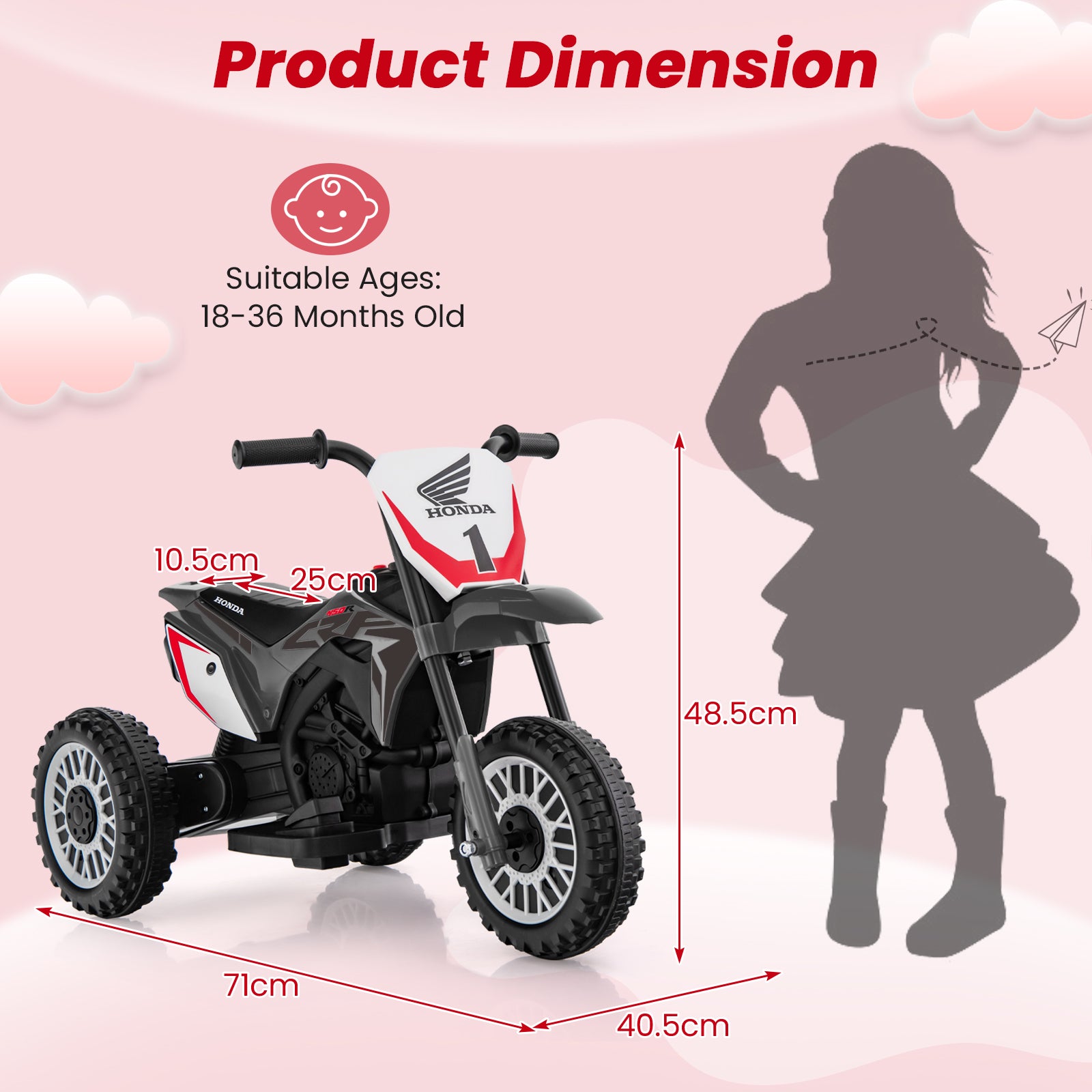 Honda Licensed Kids Ride On Motorbike with Horn Anti-slip Handlebars-Grey