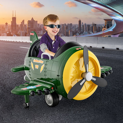 Kids Ride On Electric Airplane Car Toy with Joysticks and Remote Control-Green