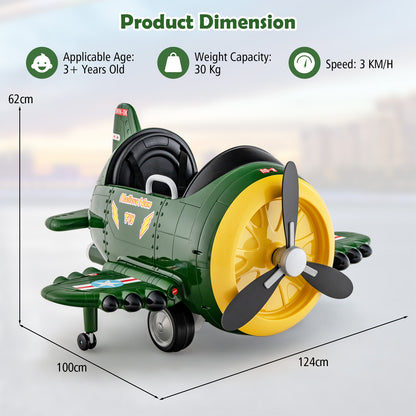 Kids Ride On Electric Airplane Car Toy with Joysticks and Remote Control-Green