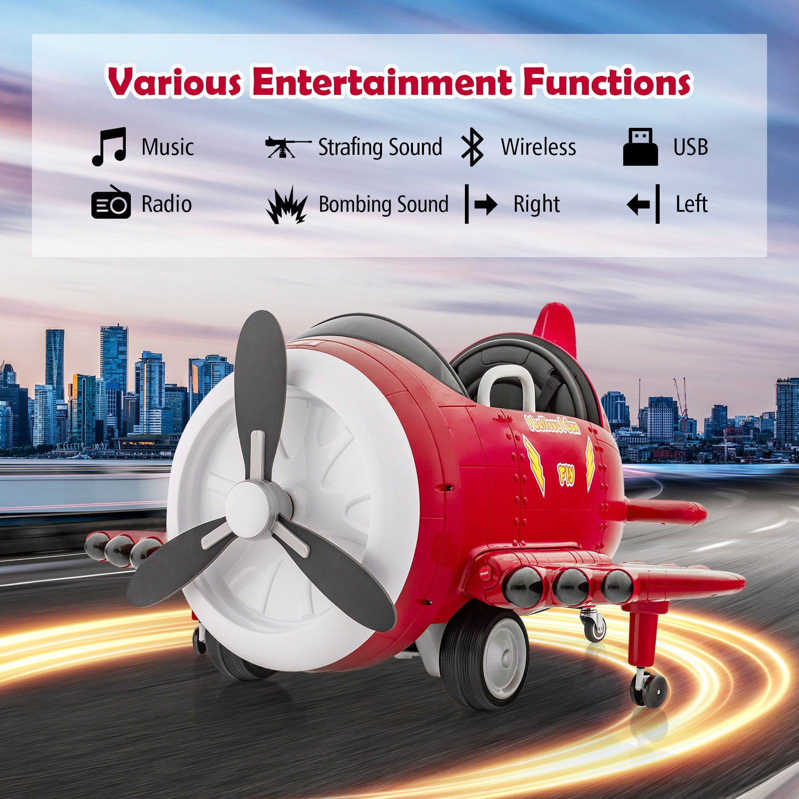 Kids Ride On Electric Airplane Car Toy with Joysticks and Remote Control-Red