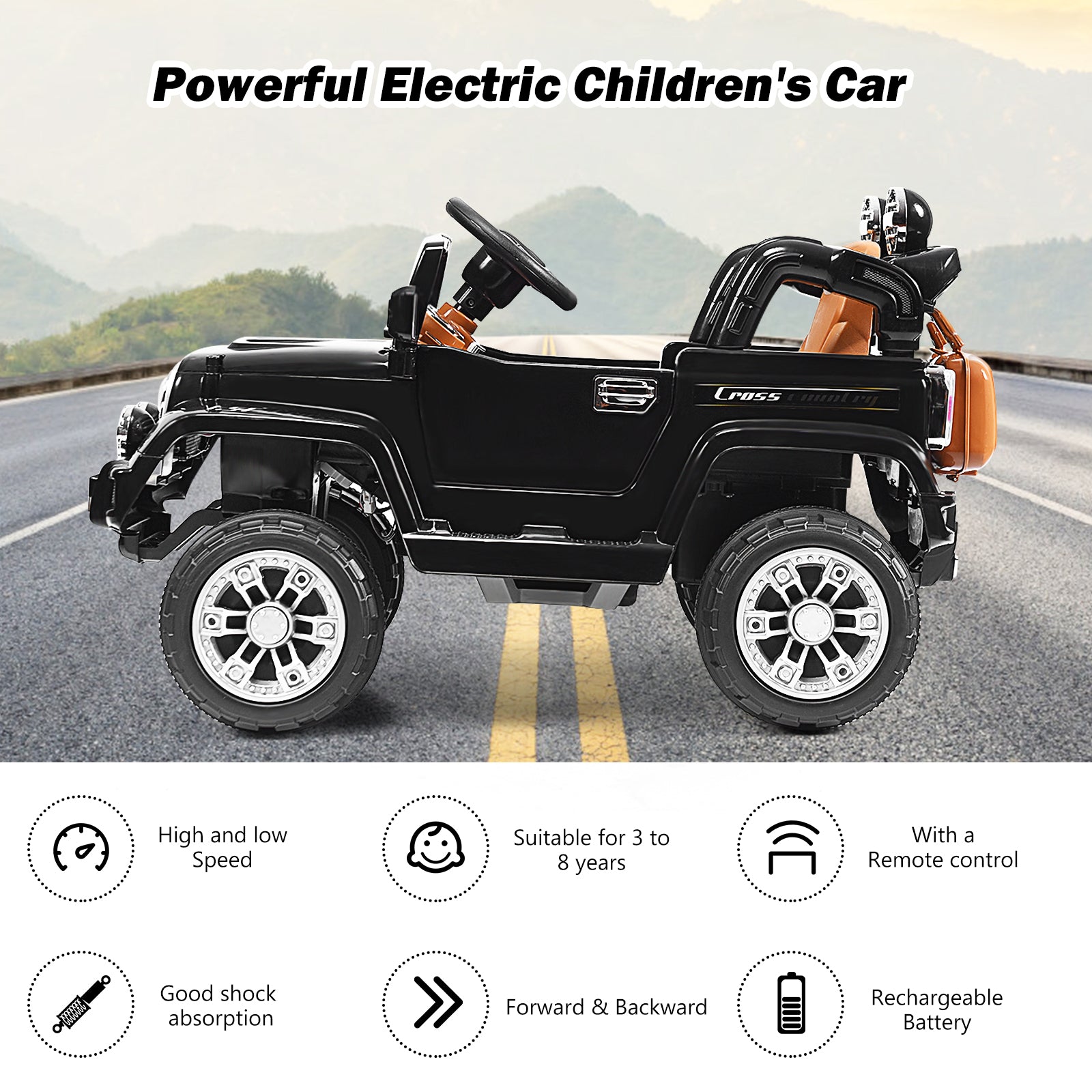 Kids Ride on Jeep Car Battery Powered with Remote Control-Black
