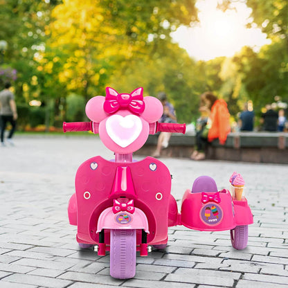 6V Battery Powered Kids Ride on Motorbike with Detachable Sidecar-Pink