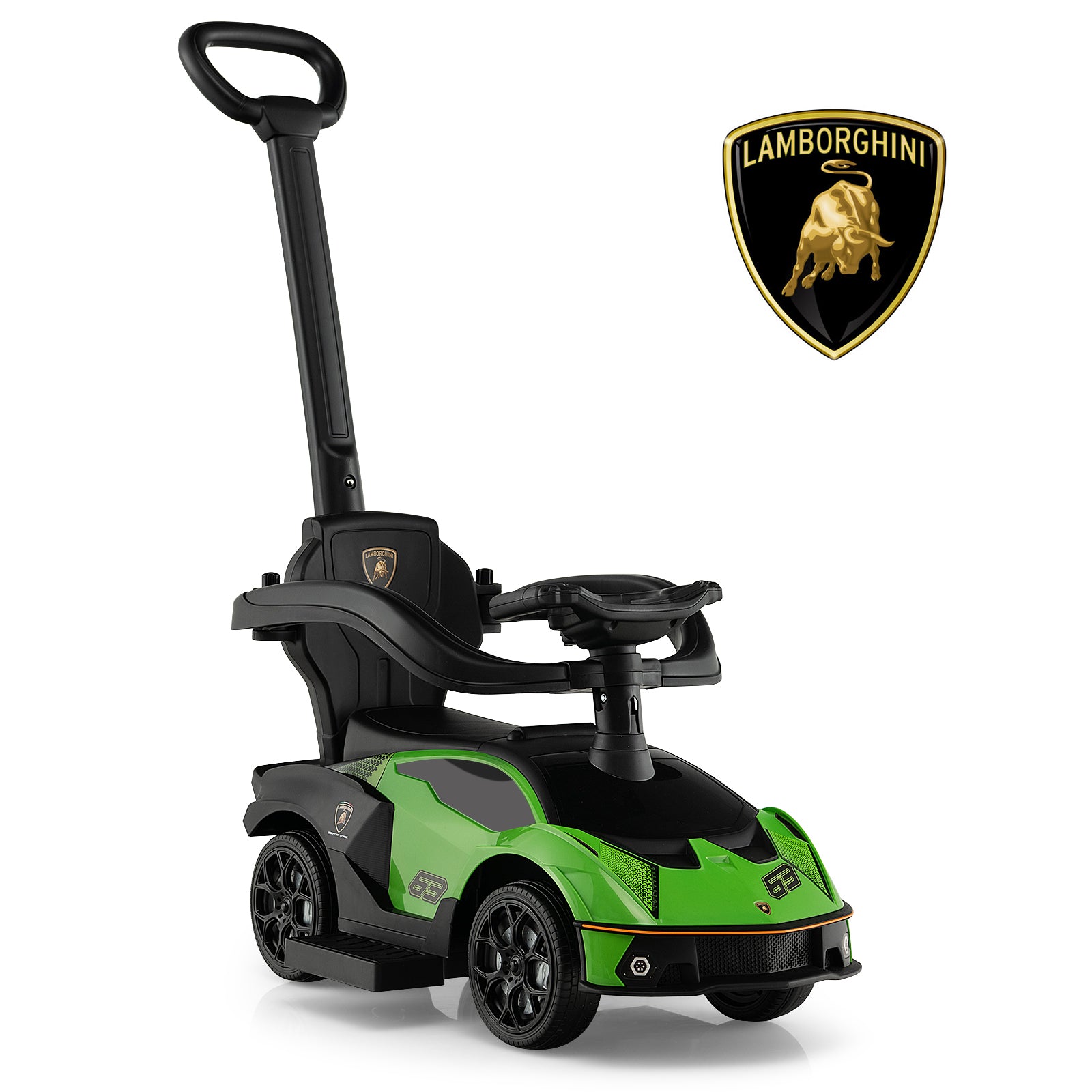 Kids Licensed Lamborghini Ride on Car with Push Handle-Green