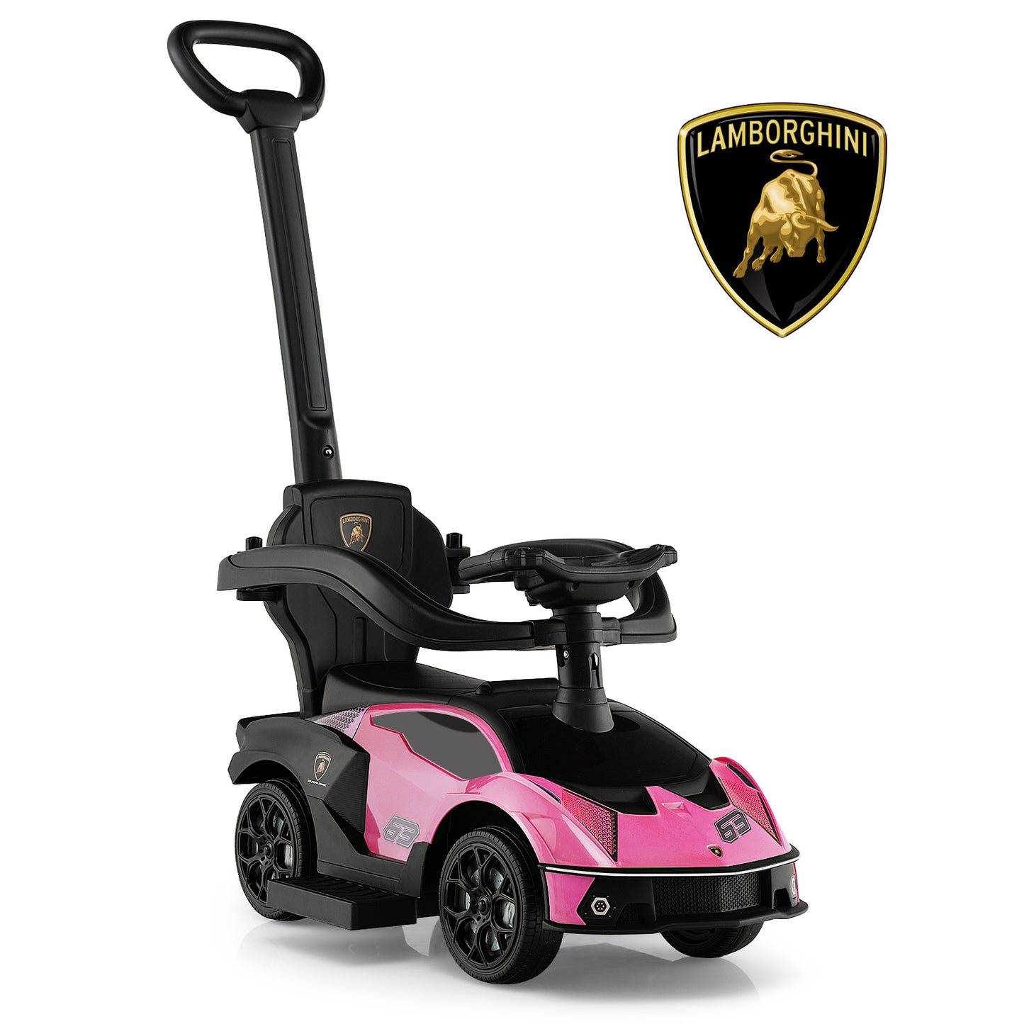 Kids Licensed Lamborghini Ride on Car with Push Handle-Pink