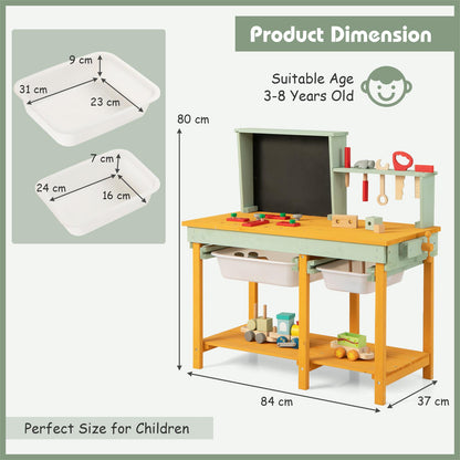 Kids Wooden Toy Workbench with Blackboard for Ages 3-8 Years Old