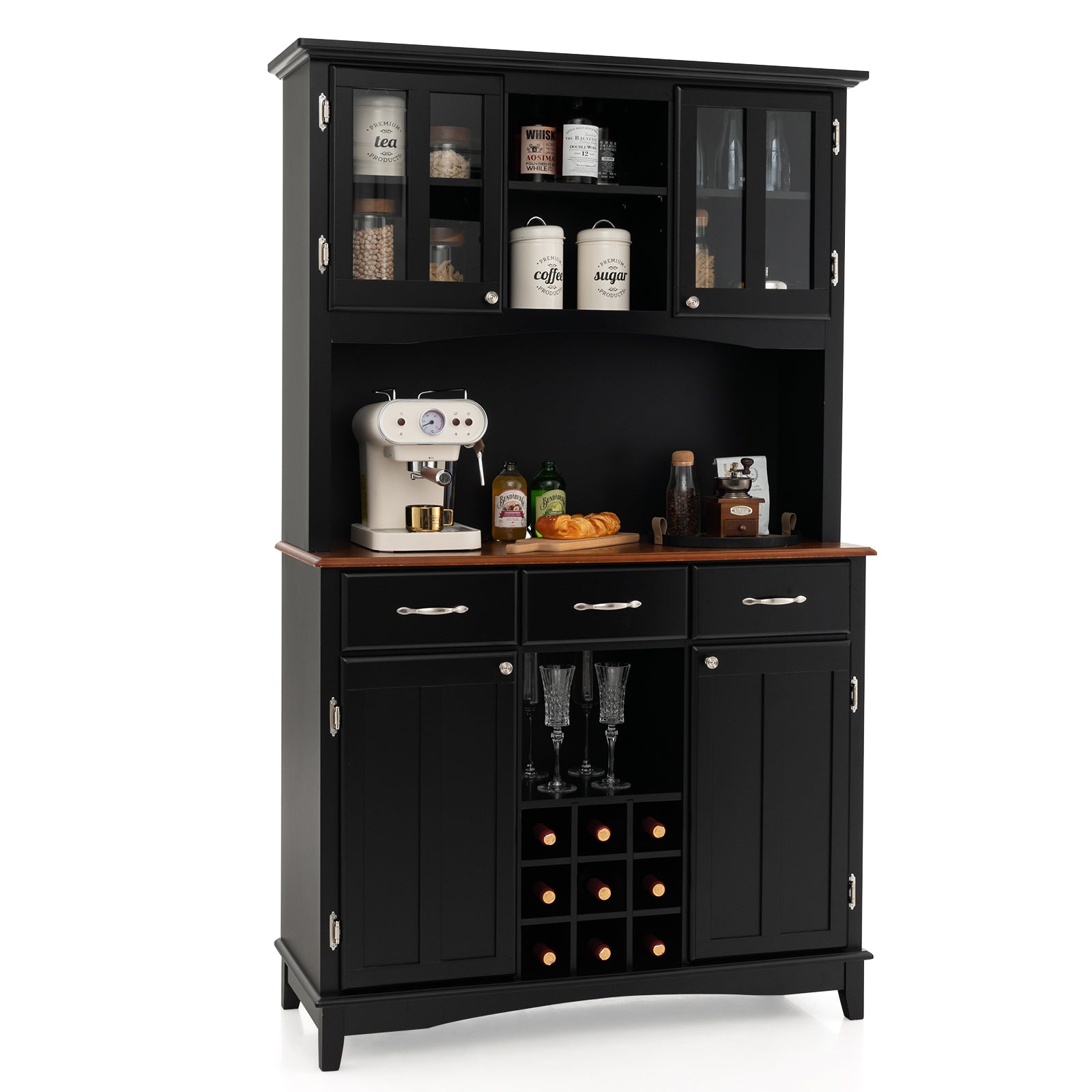 Kitchen Cupboard with Adjustable Shelves and Drawers-Black