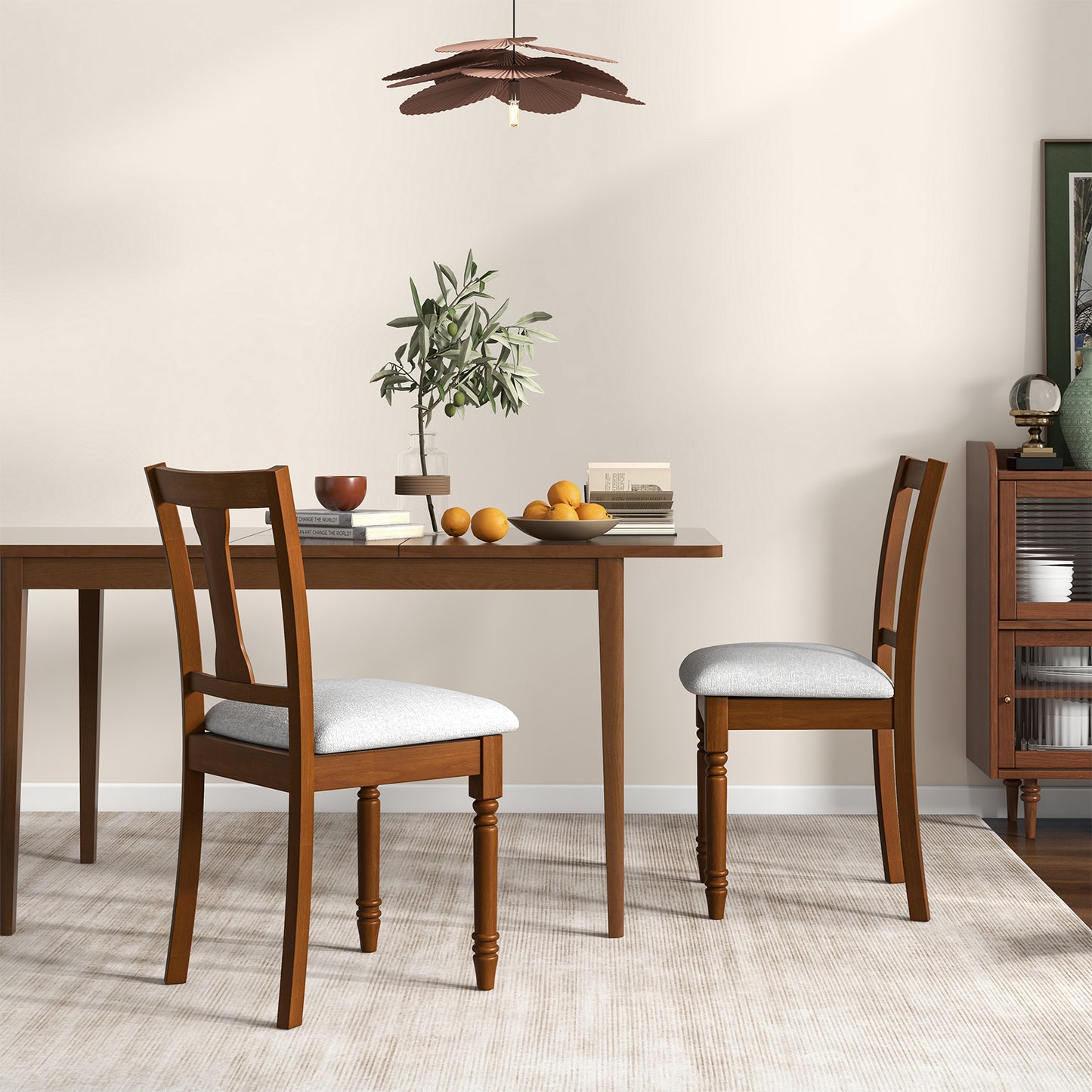 Kitchen Dining Chair with Linen Fabric Storage Space-Walnut