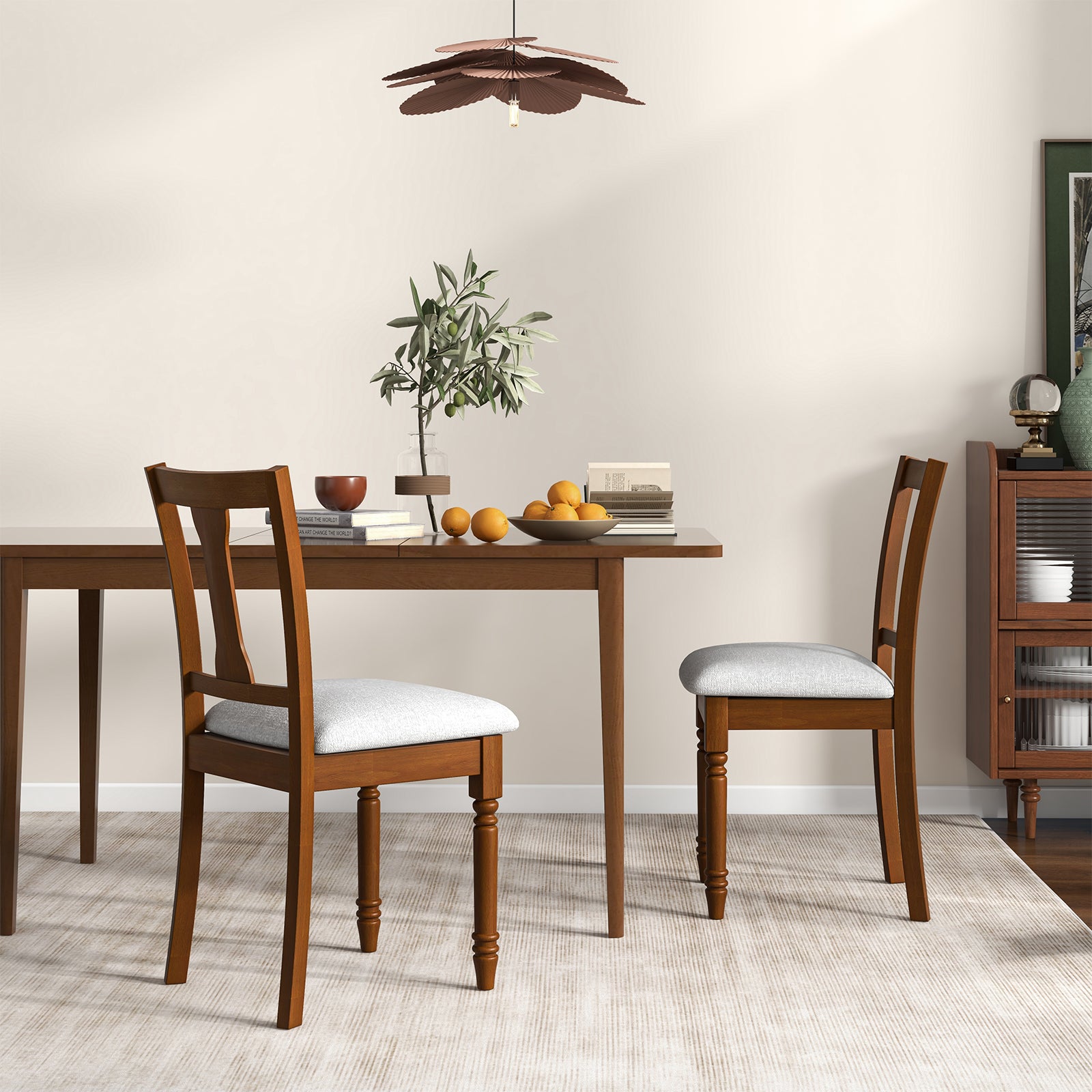 Kitchen Dining Chair with Linen Fabric Storage Space-Walnut
