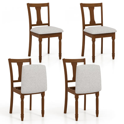 Kitchen Dining Chair with Linen Fabric Storage Space-Walnut