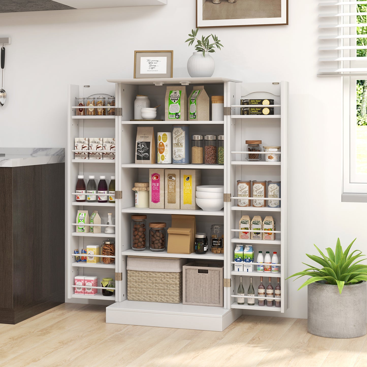 120cm Kitchen Pantry Cabinet with Doors and Adjustable Shelves-White