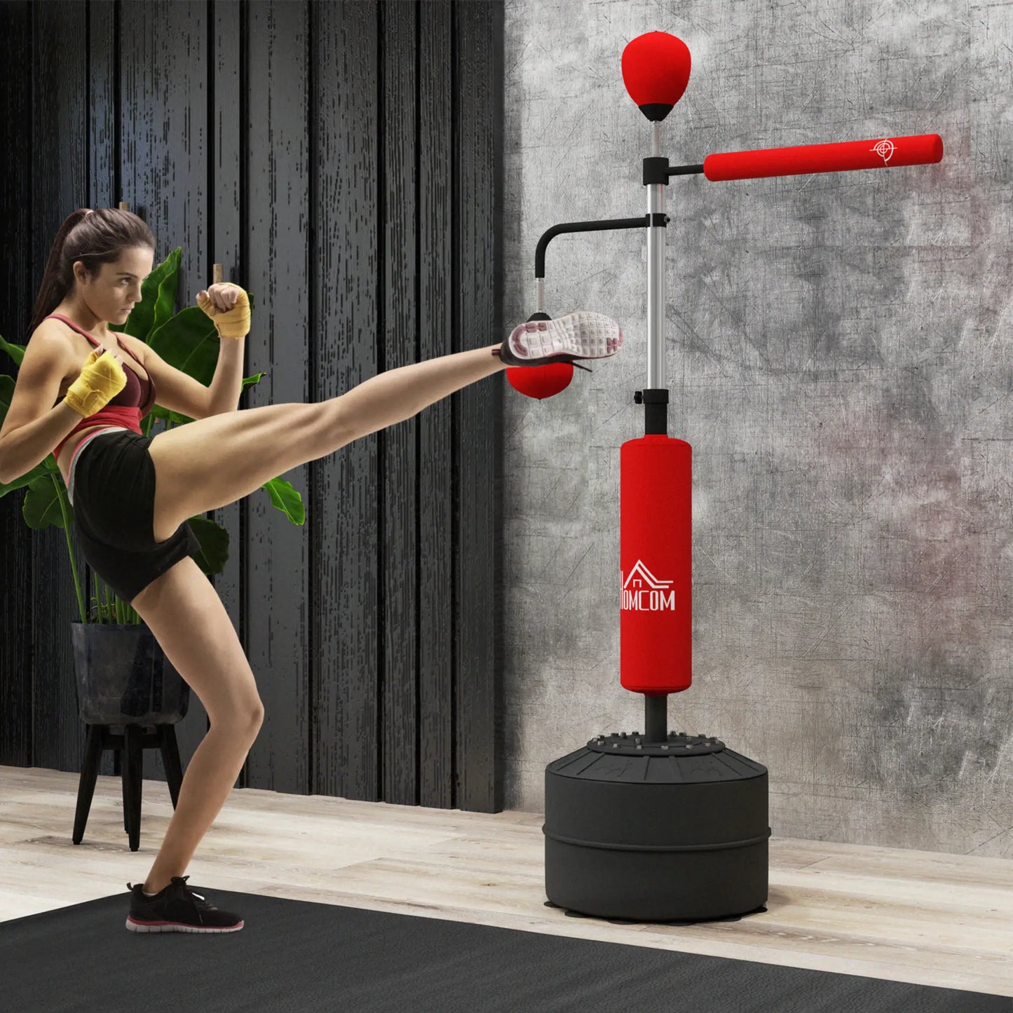 HOMCOM 3-in-1 Boxing Punching Bag, Freestanding with 2 Speed Bals, 360° Reflex Bar, 160-230cm Adjustable Height, Black