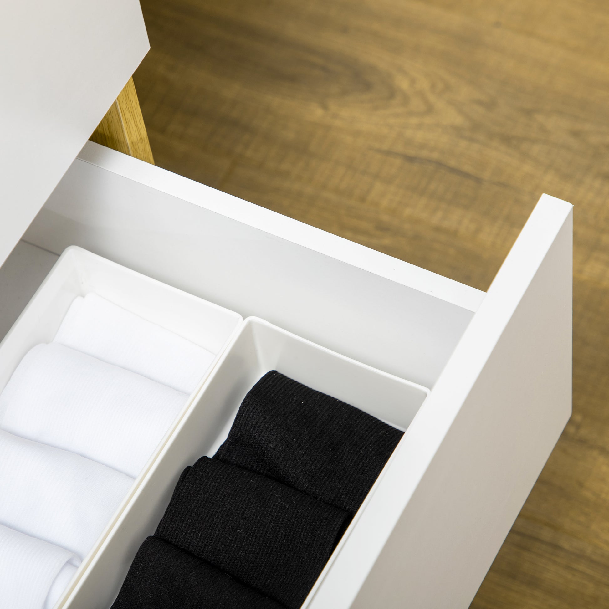 HOMCOM Chest of Drawers, 4-Drawer Storage Organiser Unit with Pine Wood Legs for Bedroom, Living Room, White and Natural