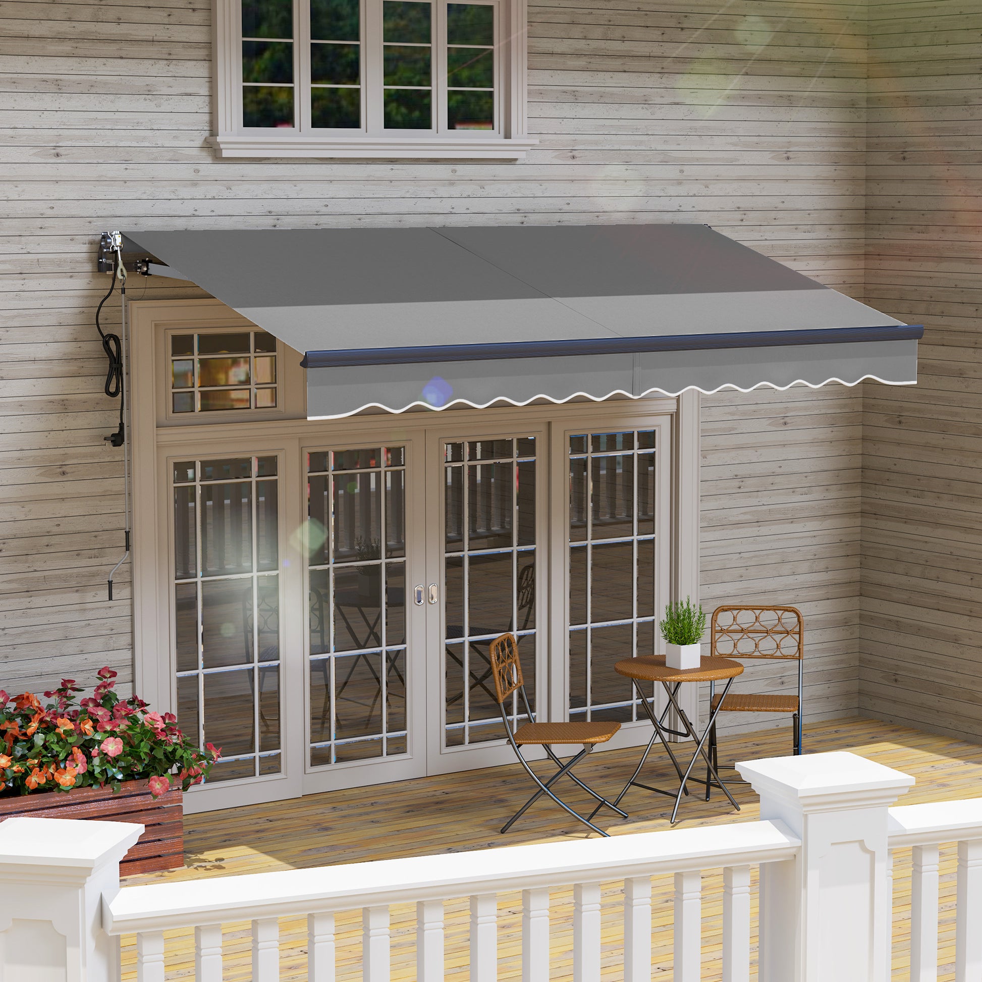 Outsunny 3.5 x 3m Electric/Manual Awning, with Remote - Dark Grey