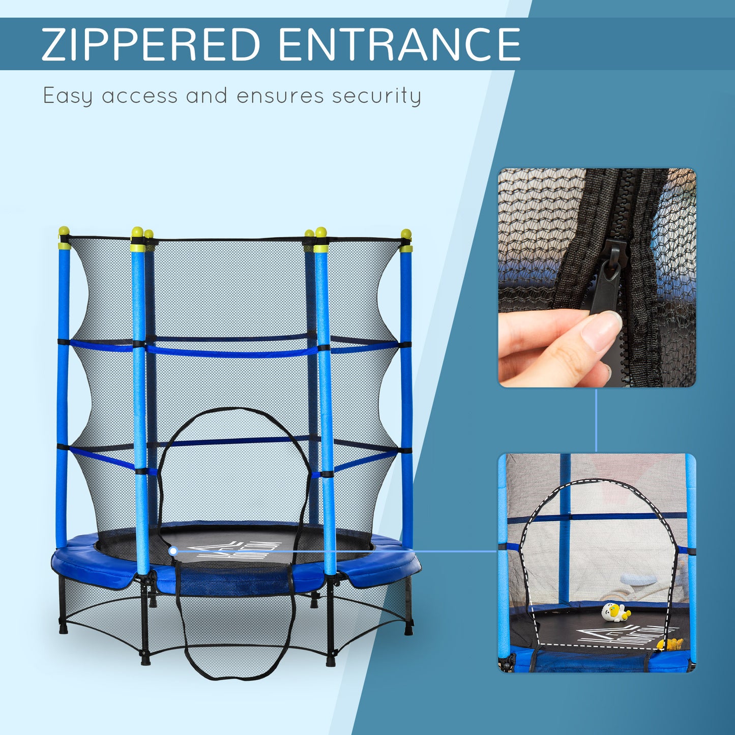 HOMCOM 5.2FT Kids Trampoline with Safety Enclosure, Indoor Outdoor Toddler Trampoline for Ages 3-10 Years, Blue