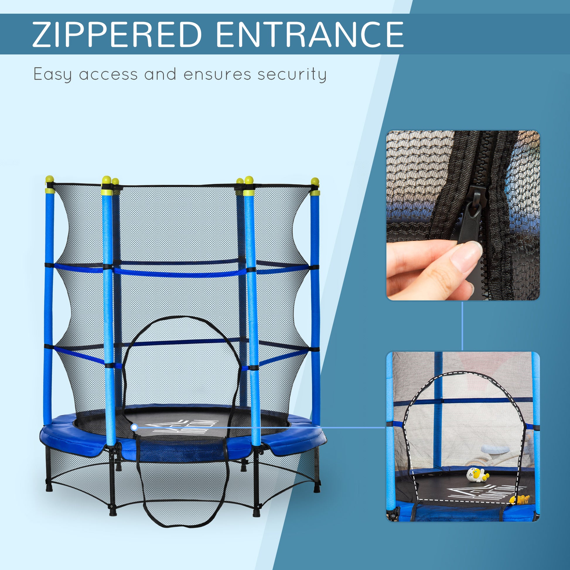 HOMCOM 5.2FT Kids Trampoline with Safety Enclosure, Indoor Outdoor Toddler Trampoline for Ages 3-10 Years, Blue