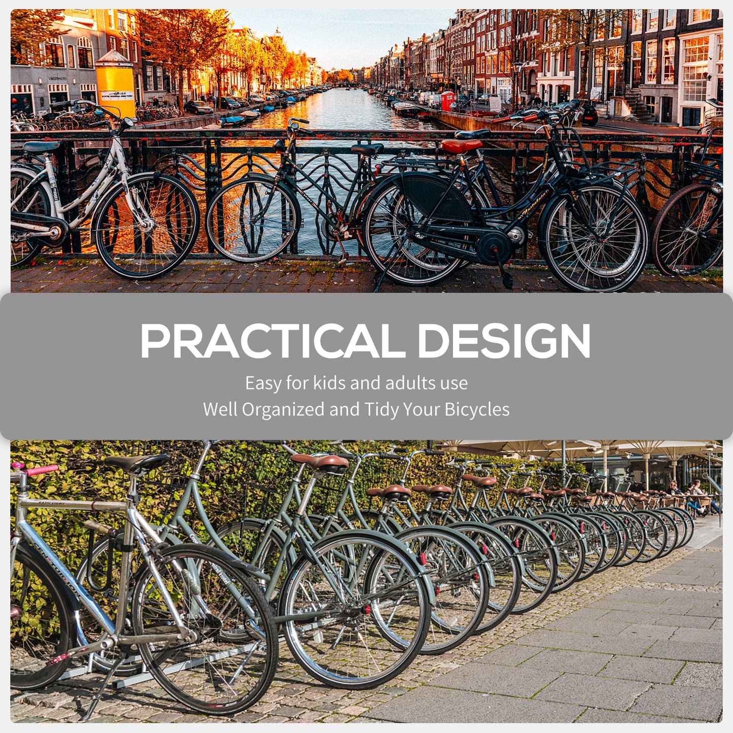 HOMCOM Bike Stand Parking Rack Floor or Wall Mount Bicycle Cycle Storage Locking Stand 179L x 33W x 27H (6 Racks, Black)