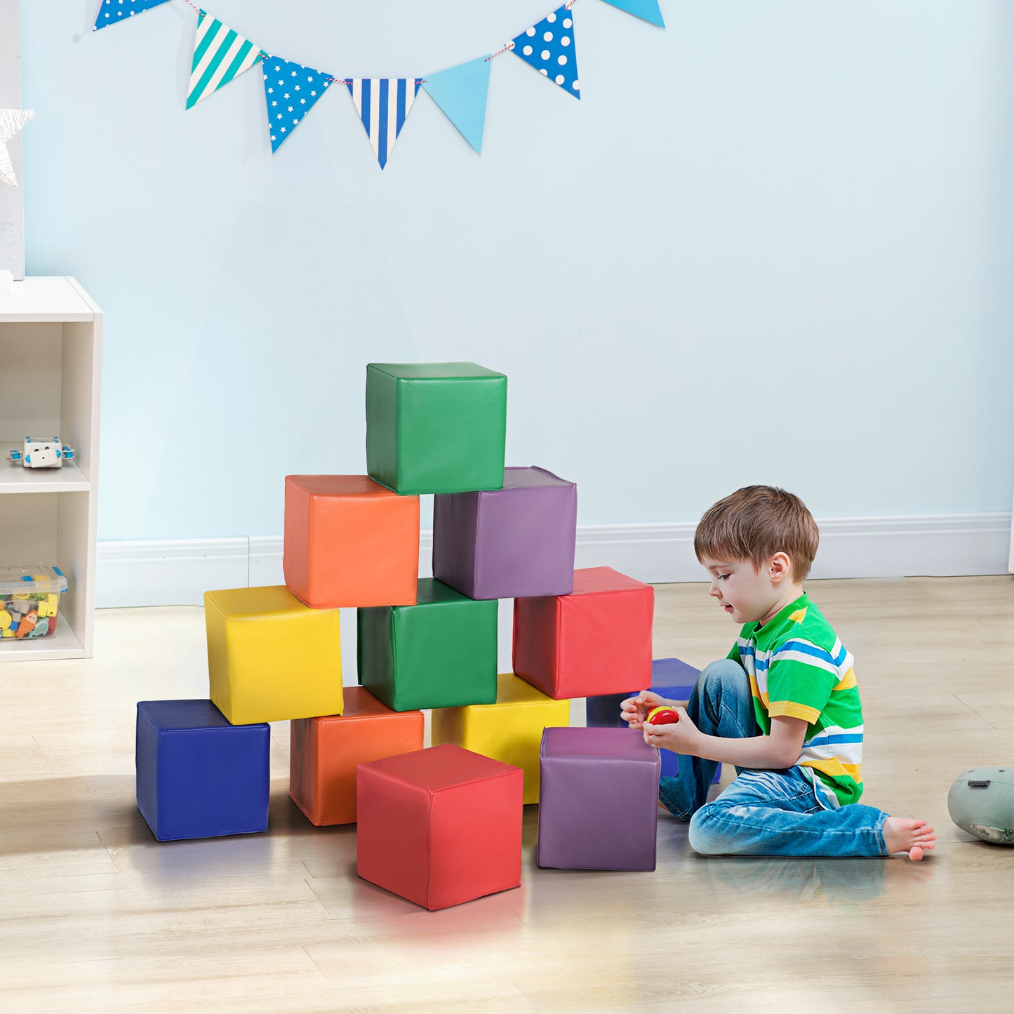 HOMCOM Kids 12-Piece PU Soft Stacking Blocks Multi-Colour