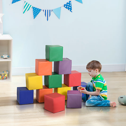 HOMCOM Kids 12-Piece PU Soft Stacking Blocks Multi-Colour