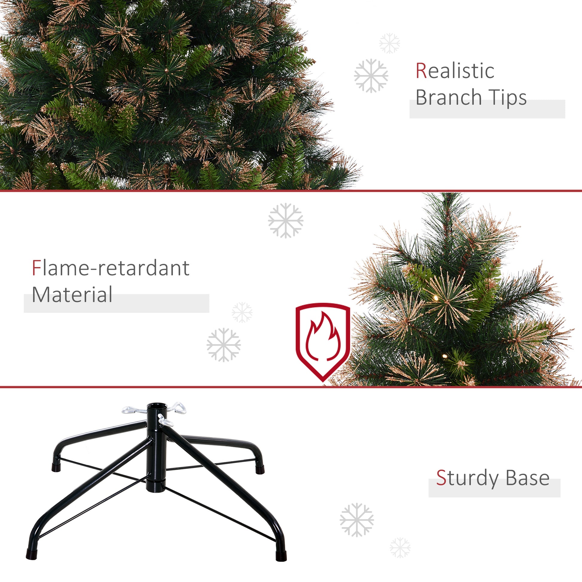 HOMCOM 1.5m Prelit Christmas Tree Artificial Tree, Metal Stand-Green