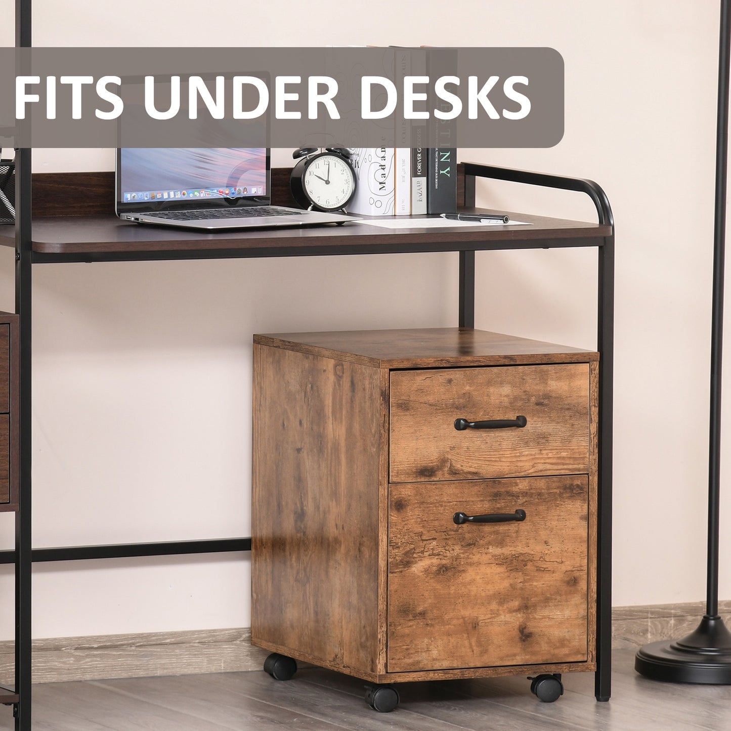 HOMCOM Rolling File Cabinet with 2 Drawers, Hanging File Folder, Home Office Under Desk Mobile Filing Organizer