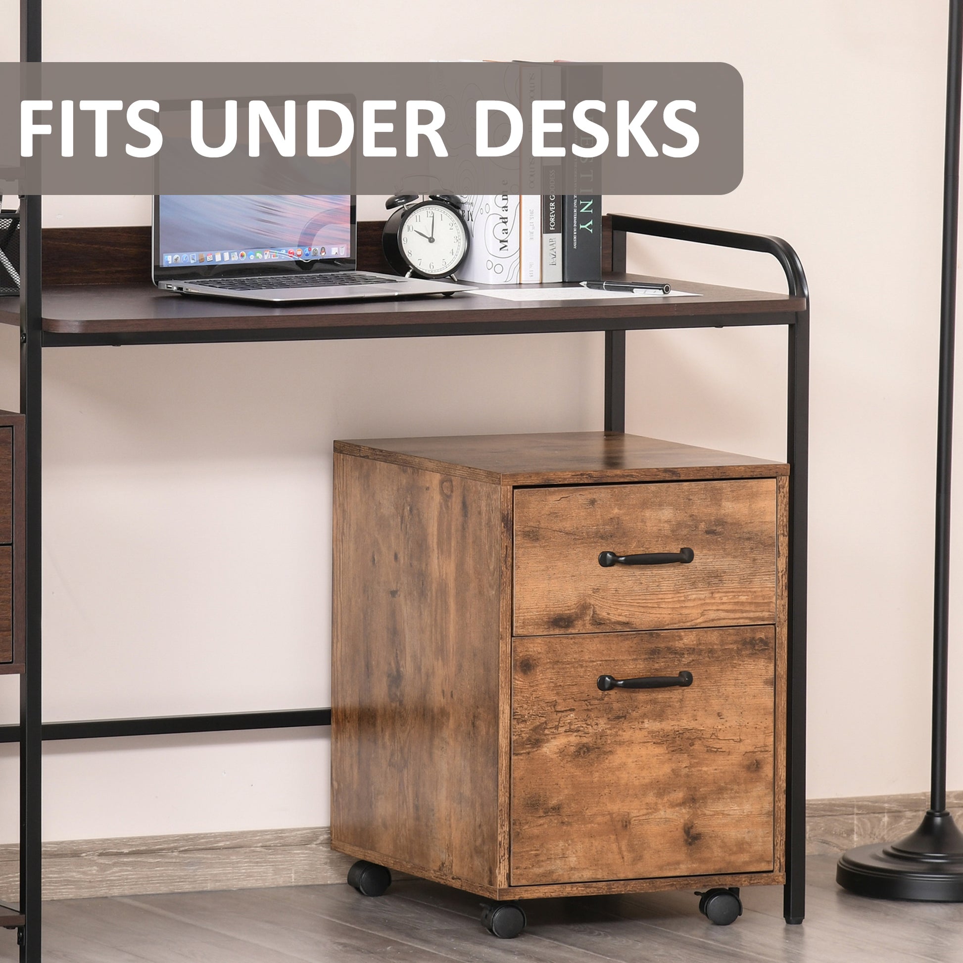 HOMCOM Rolling File Cabinet with 2 Drawers, Hanging File Folder, Home Office Under Desk Mobile Filing Organizer