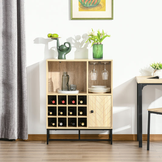 HOMCOM Wine Rack for 12 Bottles, Freestanding Wine Rack Sideboard Serving Bar with Glass Holders, Brown