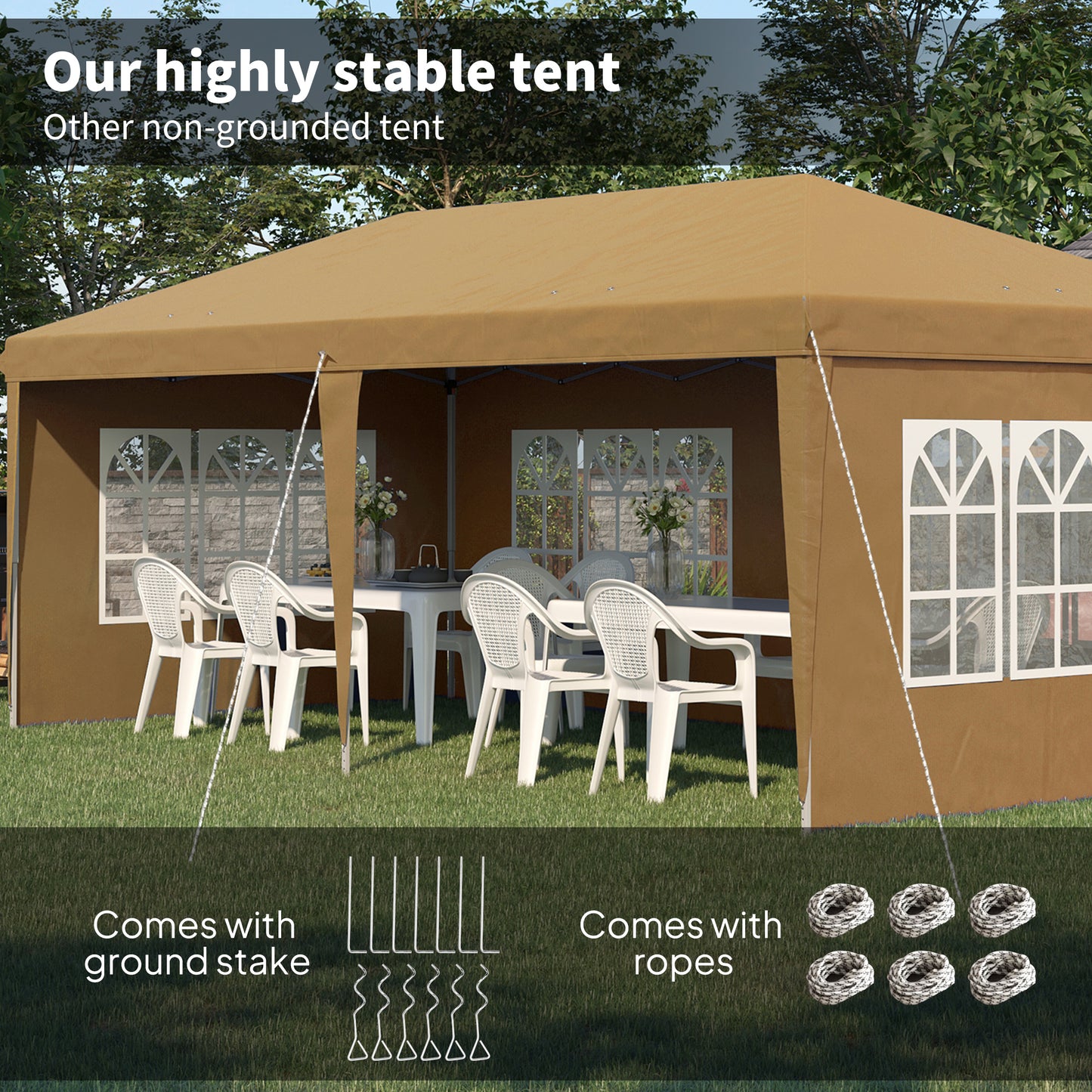 Outsunny 3 x 6m Pop-Up Gazebo, with Removable Walls -  Khaki