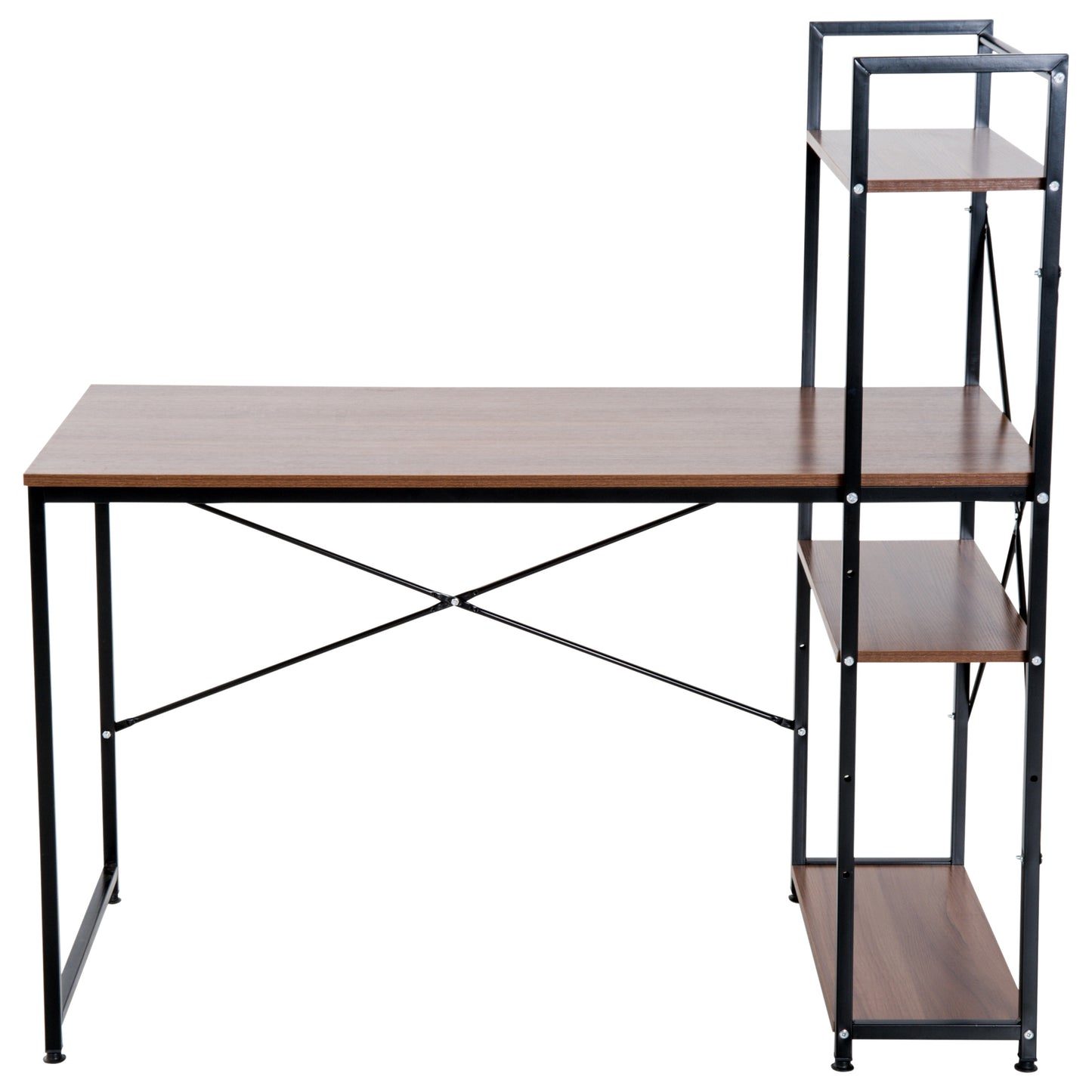 HOMCOM Computer Desk PC Table  Study Workstation Home Office with 4-tier Bookshelf Storage Metal Frame Wooden Top (Walnut & Black)