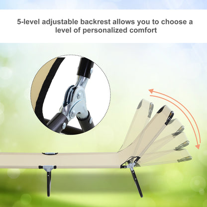 Outsunny 2 Pieces Foldable Sun Lounger Set With 5-Position Adjustable Backrest, Portable Relaxer Recliner with Lightweight Frame Beige